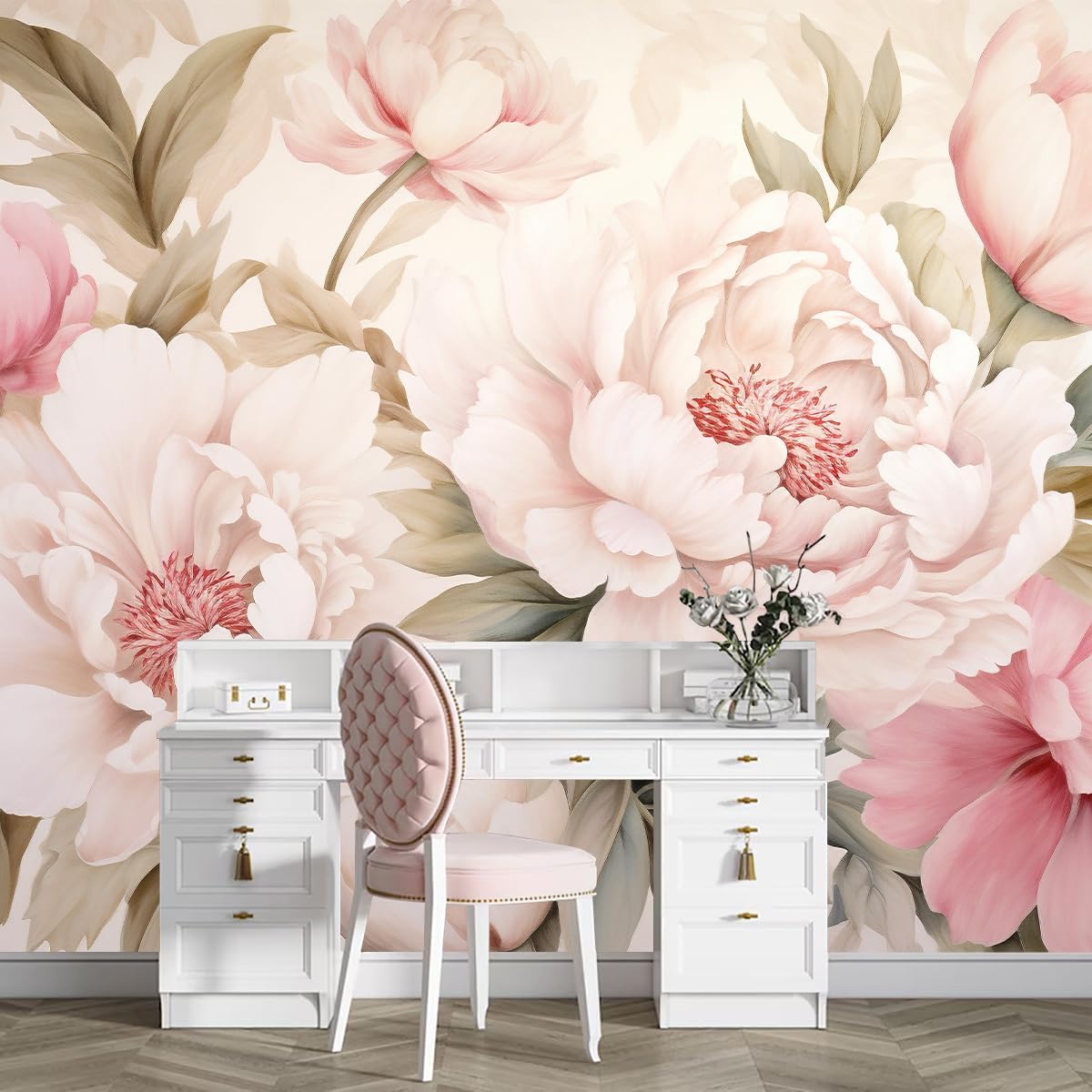 Beauty Makeup Wallpaper - Elegant Peony Floral Mural Wallpaper Vanity