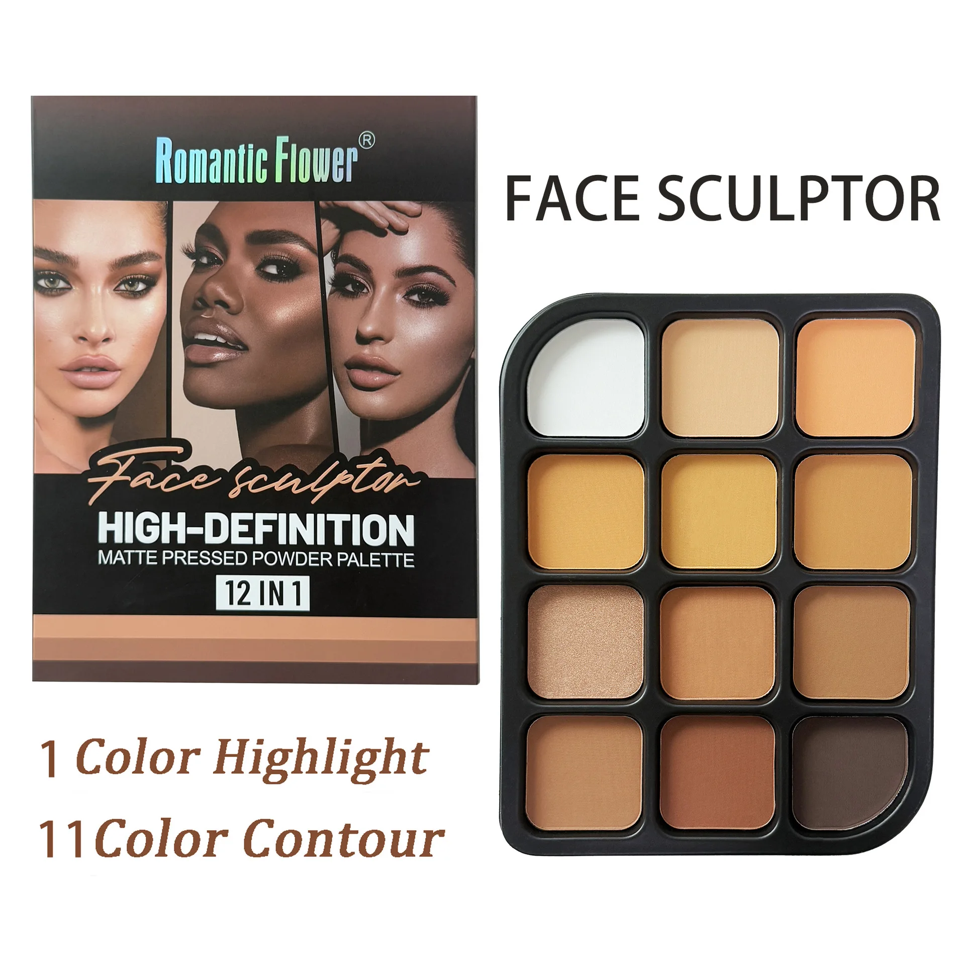 Deep Skin 12-Color Matte Conto - Highlighter Bronzer Palette 评论和价格