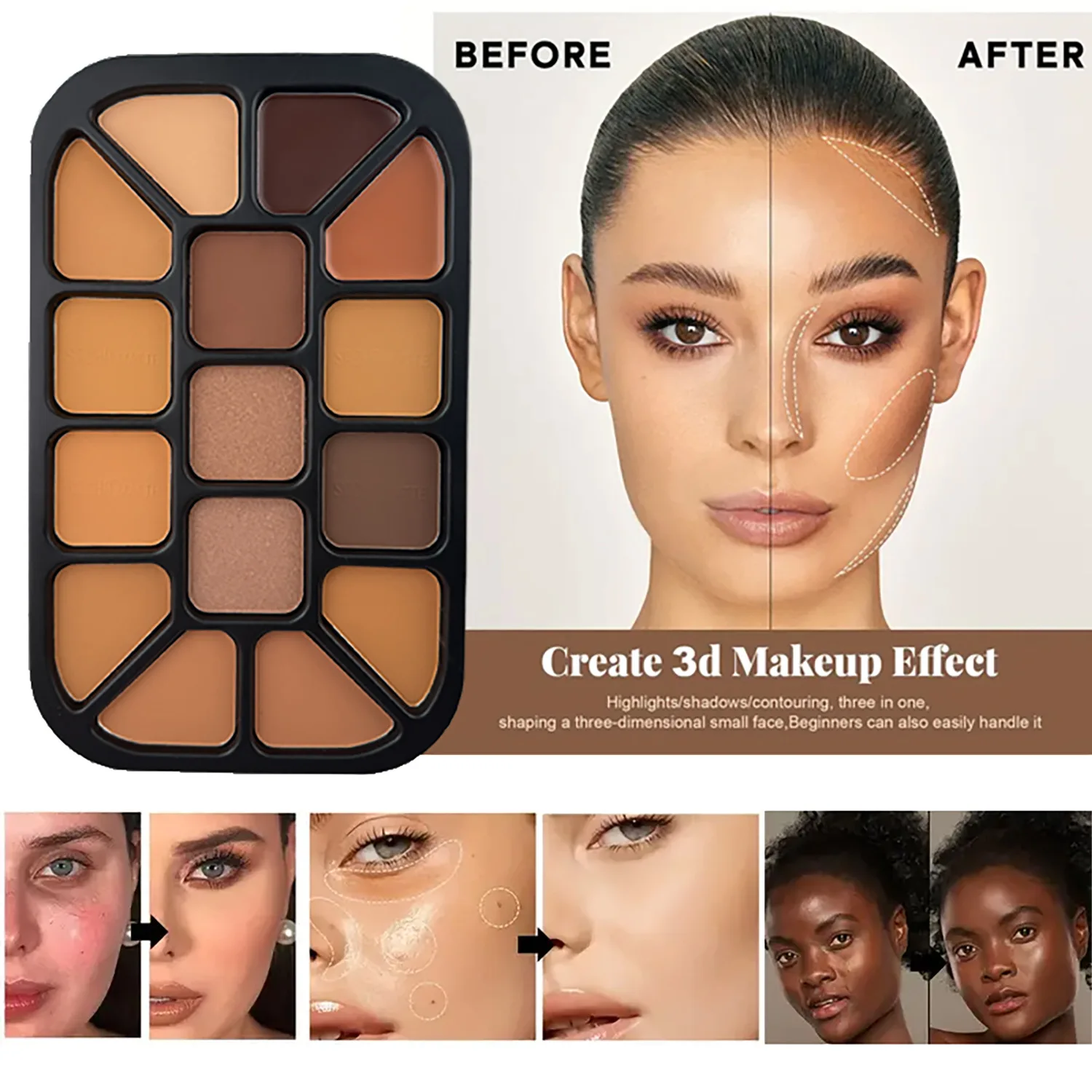 15-Color Face Contour Powder P - Highlighter Bronzer Palette 评论和价格