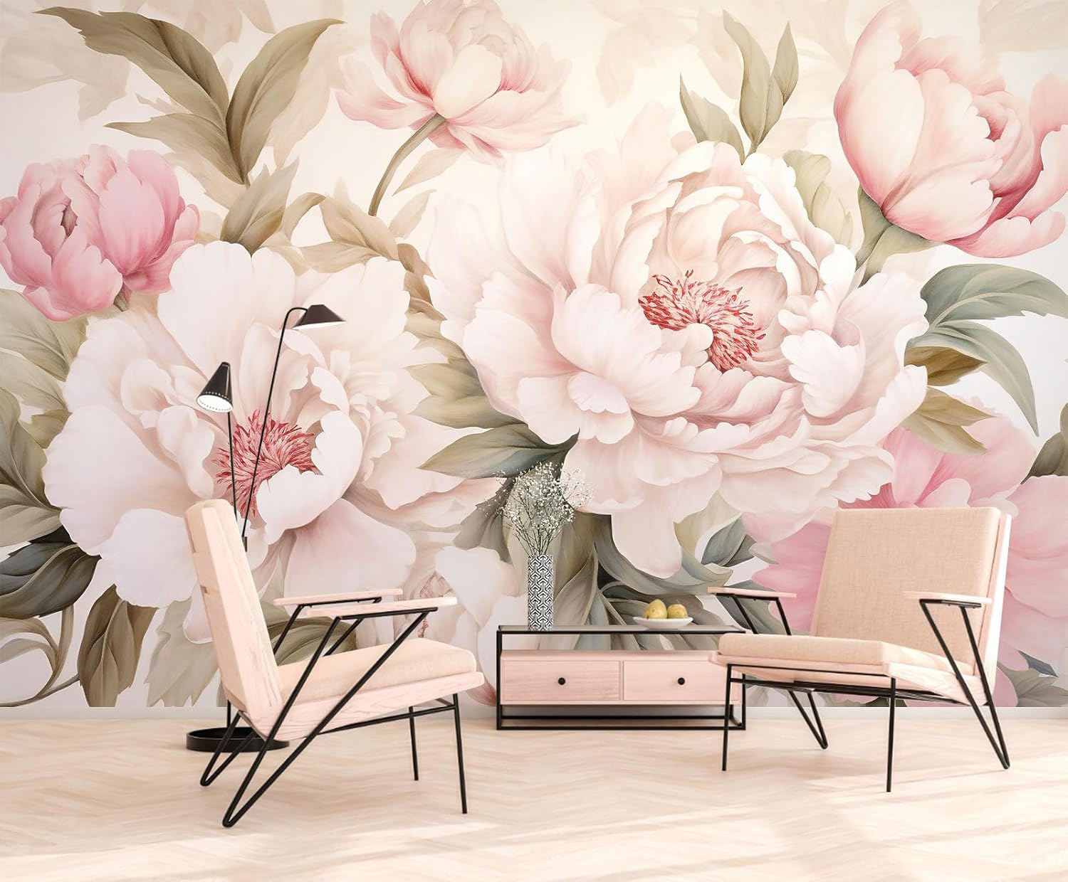 Elegant Peony Floral Mural Wal - Beauty Makeup Wallpaper 评论和价格